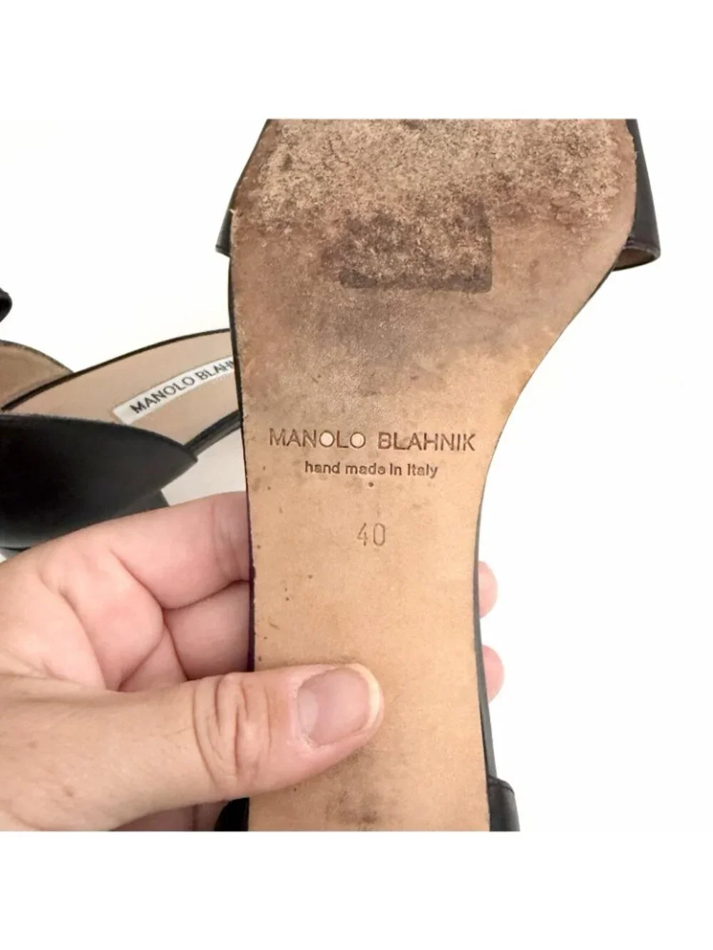 Manolo Blahnik Black Leather Peep Toe Sandal Block Heel Sz 40 / US 10 : NO STRAP